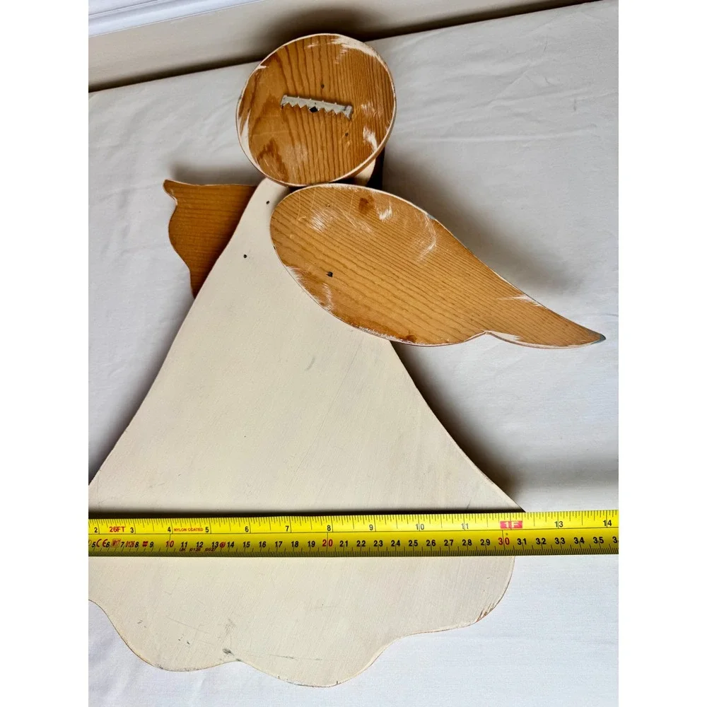 Vintage‎ Hand Painted Wood Angel Wall Hanging Countrycore Cottagecore Decor 17in